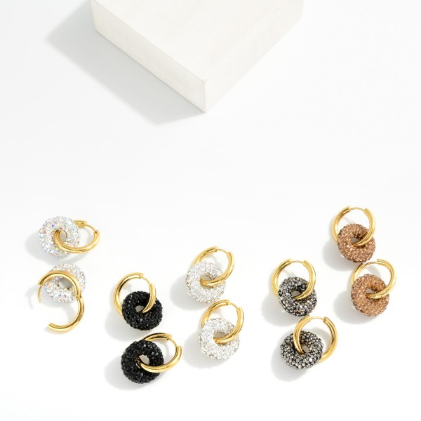 Linked Metal Tone & Pave Rhinestone Hoops Hoop Earrings 

- Approximately .75" D