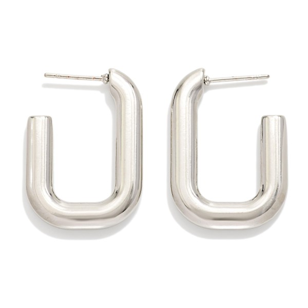 Metal Tone Rounded Rectangular Hoop Earrings 

- Approximately 1.5" L 