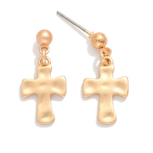 Hammered Metal Cross Post Drop Earrings 

- Stainless Steel 
- Tarnish Resistant 
- Approximately .5" D
