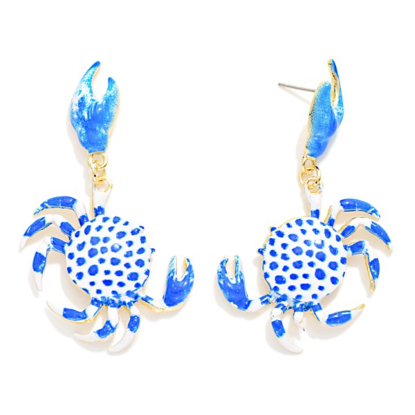 Printed Enamel Crab Drop Earrings 

- Approximately 2.5" L