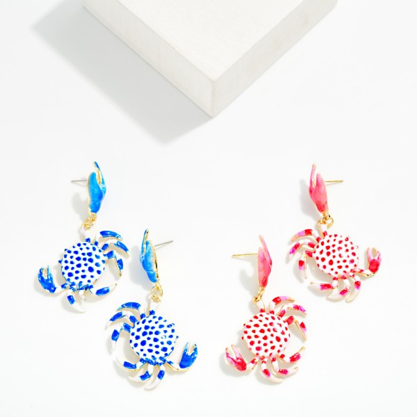 Printed Enamel Crab Drop Earrings 

- Approximately 2.5" L