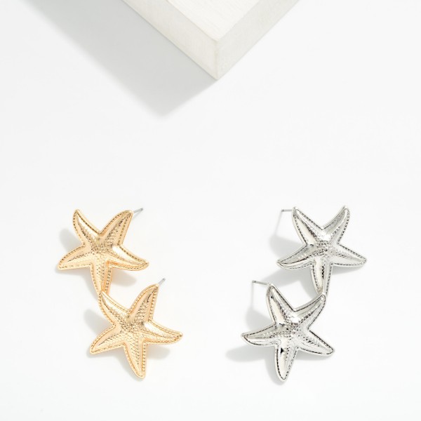 Textured Metal Starfish Drop Earrings 

- Approximately 1" L

