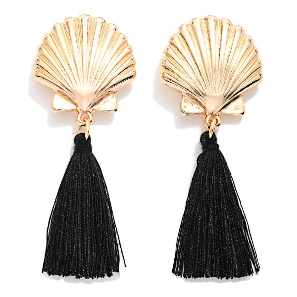 Metal Tone Shell & Tassel Drop Drop Earrings 

- Approximately 2" L