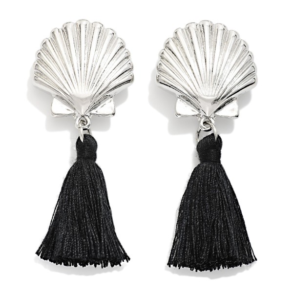 Metal Tone Shell & Tassel Drop Drop Earrings 

- Approximately 2" L