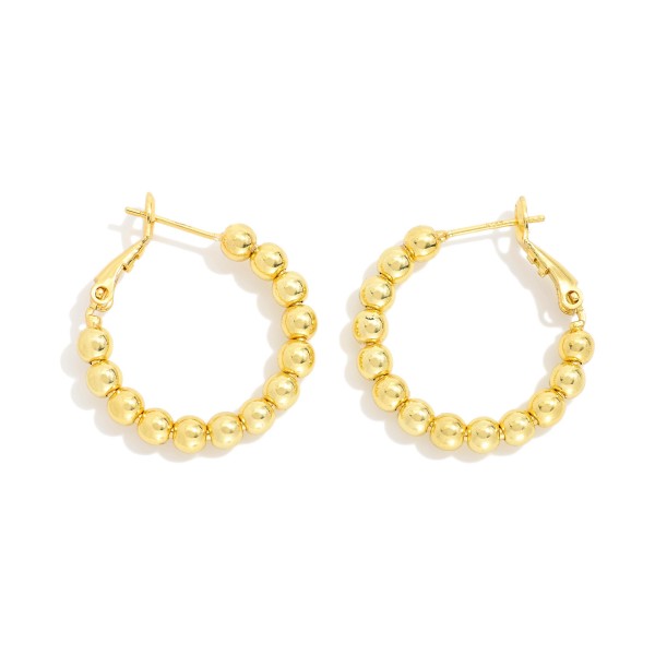 Metal Tone Beaded Hoop Earrings 

- Gold Dipped
- Approximately .75" D