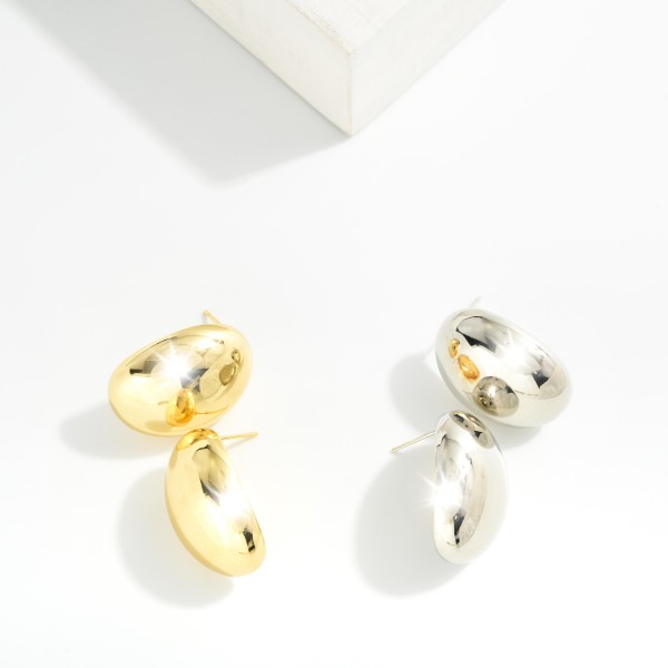 Metal Tone Oval Come Post Drop Earrings 

- Gold Dipped
- Approximately 1" L
