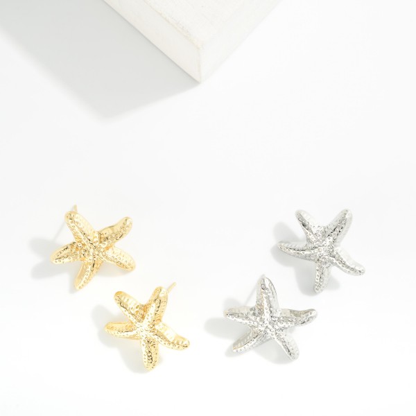 Metal Tone Starfish Post Drop Earrings 

- Gold Dipped
- Approximately 1" L