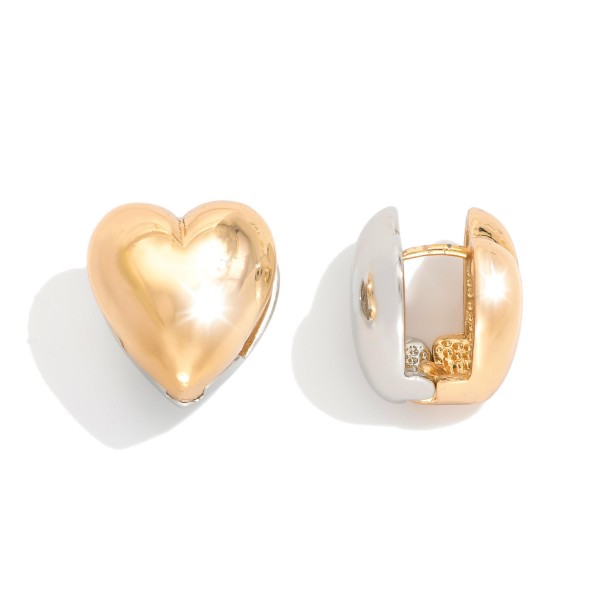 Two Tone Puffy Heart Hinged Cuff Earrings 

- Gold Dipped 
- Approximately .75" L