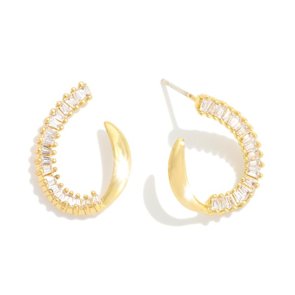 Metal Tone & Cubic Zirconia U Post Drop Earrings 

- Approximately .5" L