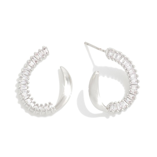 Metal Tone & Cubic Zirconia U Post Drop Earrings 

- Approximately .5" L