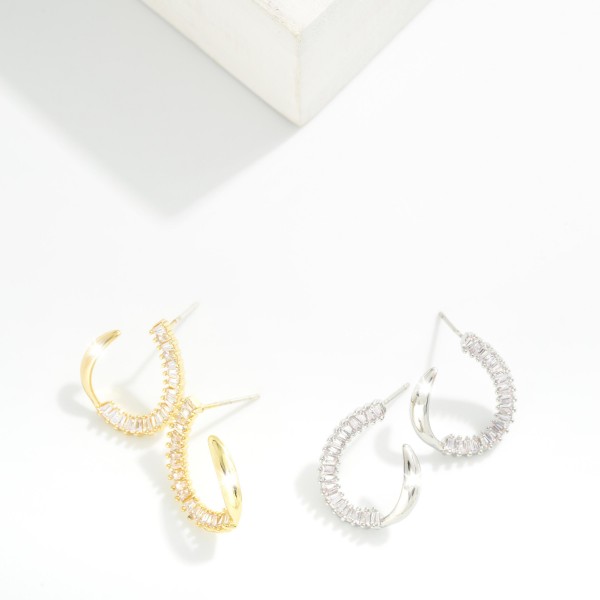 Metal Tone & Cubic Zirconia U Post Drop Earrings 

- Approximately .5" L