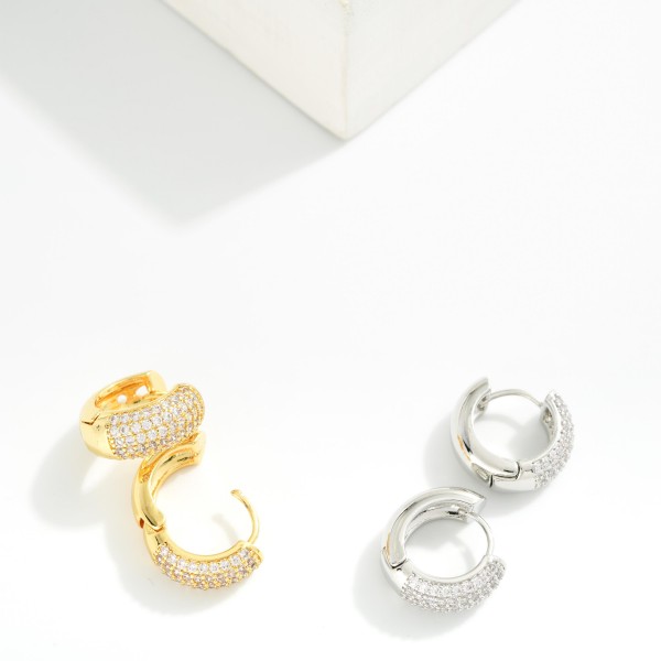 Pave Cubic Zirconia Huggie Hoop Earrings 

- Gold Dipped
- Approximately 1" L