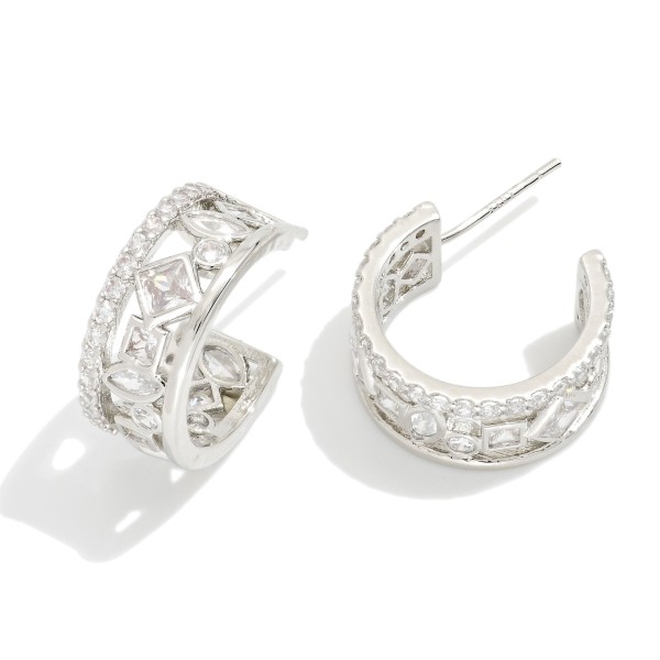 Metal Tone & Cubic Zirconia Hoop Earrings

- Gold Dipped 
- Approximately .5" D