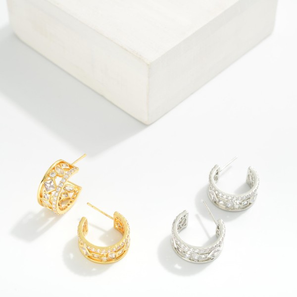 Metal Tone & Cubic Zirconia Hoop Earrings

- Gold Dipped 
- Approximately .5" D