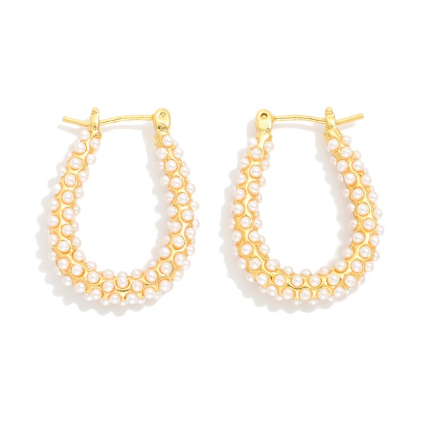 Pearl Studded Teardrop Hoop Earring 

- Gold Dipped 
- Approximately 1" L