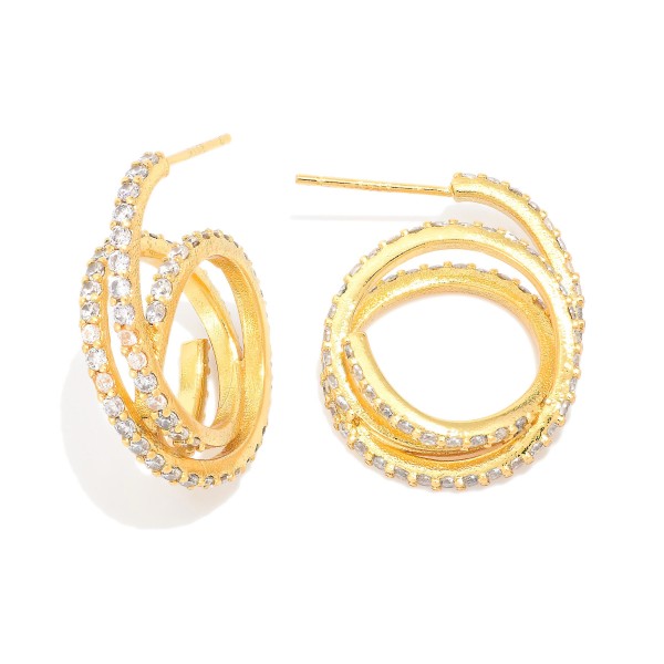 Cubic Zirconia Spiral Hoop Post Drop Earrings 

- Gold Dipped
- Approximately .75" L