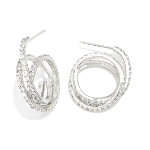 Cubic Zirconia Spiral Hoop Post Drop Earrings 

- Gold Dipped
- Approximately .75" L