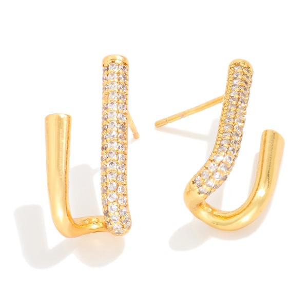Metal Tone & Cubic Zirconia Double Bar Drop Earrings 

- Gold Dipped
- Approximately .75" D