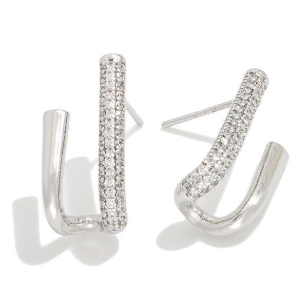 Metal Tone & Cubic Zirconia Double Bar Drop Earrings 

- Gold Dipped
- Approximately .75" D