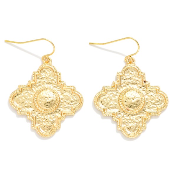 Textured Metal Clover Drop Earrings With Raised Edges 

- Approximately 1.5" L