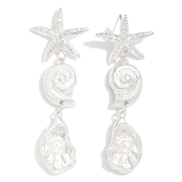 Linked Metal Tone Shell & Starfish Post Drop Earrings 

- Approximately 2.5