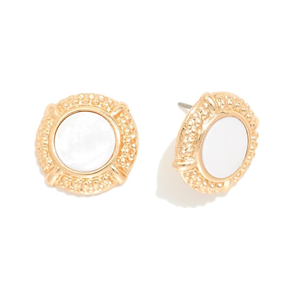 Pearlescent & Metal Tone Border Post Drop Earring 

- Approximately .25" D