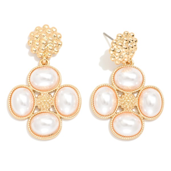Gold Tone Textured Post Drop Earring Featuring Cluster Pearl Detail

- Approximately 1.5" L 