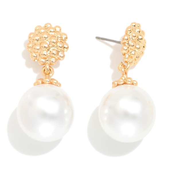 Metal Tone Ball Cluster Post Drop Earring Featuring Pearls

- Approximately 1.5" L 