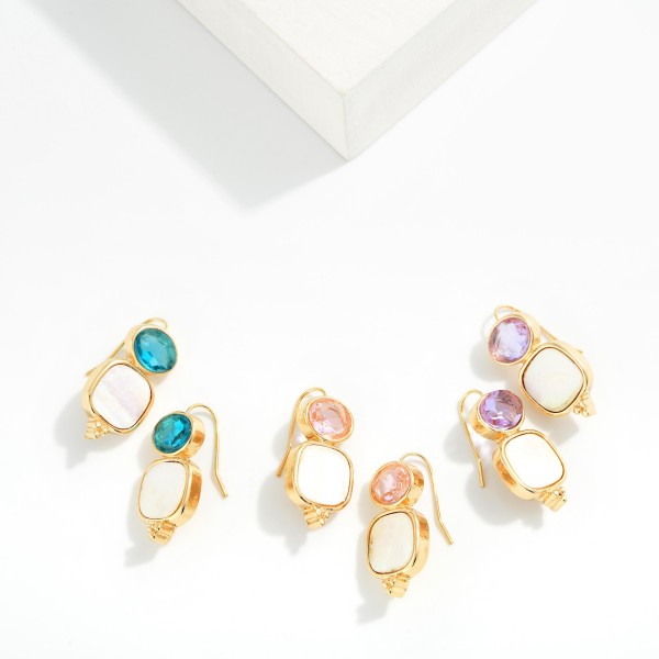 Oval Post Drop Earring Featuring Pearlescent Squared Shaped Dangle


- Approximately 1" L   