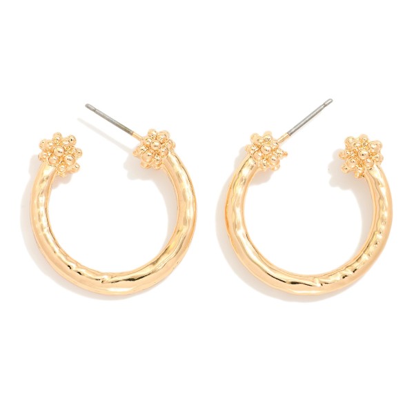 Metal Tone Hoop Drop Earring Featuring Ball Cluster Detail  

- Approximately 1" D