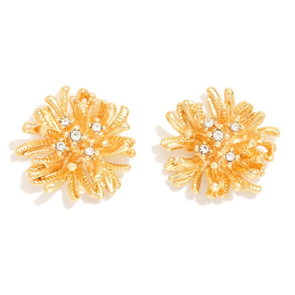 Metal Tone & Rhinestone Anemone Stud Earrings 

- Approximately .75" L