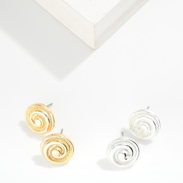 Metal Tone Circular Fossil Stud Earrings 

- Approximately .5" L