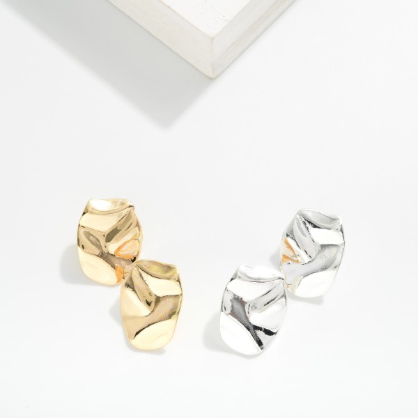 Wavy Metal Rectangle Post Drop Earrings 

- Approximately 1" L
