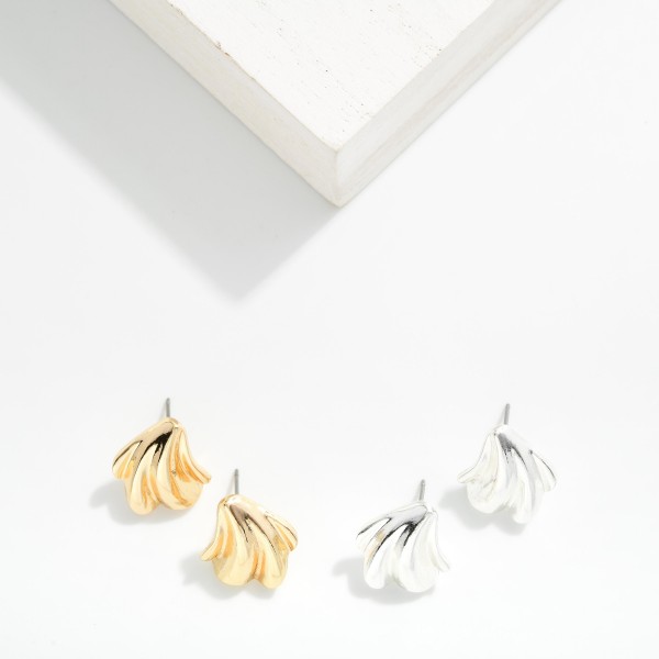 Fanned Metal Stud Earrings 

- Approximately .5" L
