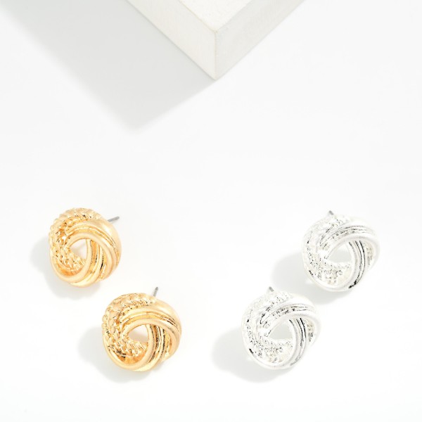 Metal Tone Knotted Post Drop Earring 

- Approximately .75" D 