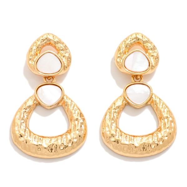 Linked Textured Triangle Post Drop Earrings Featuring Pearlescent Details

- Approximately 1.5" L