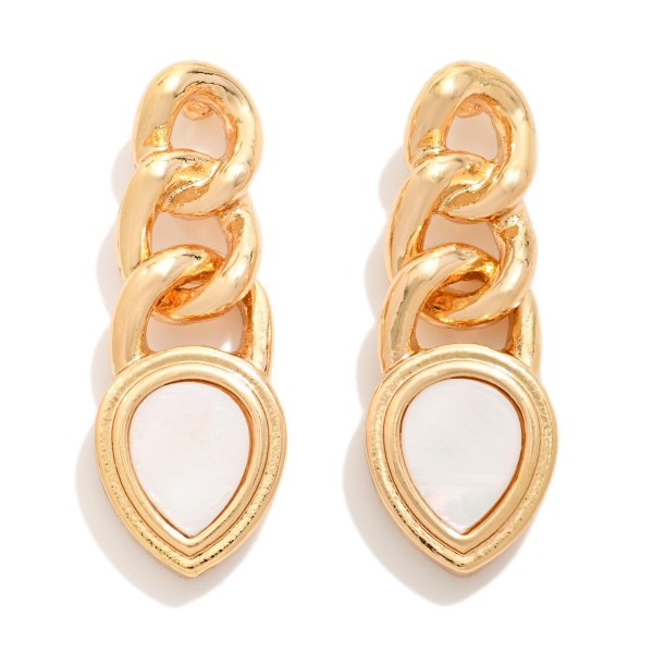 Chain Link Metal Tone Post Drop Earring Featuring Pearlescent Detail

- Approximately 1.5 