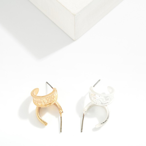 Hammered Metal Tapered Hoop Earrings 

- Approximately .5" D