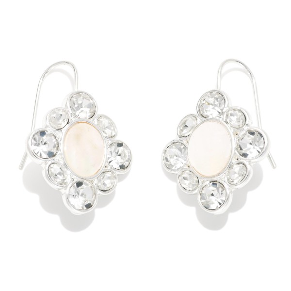 Pearl & Rhinestone Diamond Drop Earrings 

- Approximately 1" L