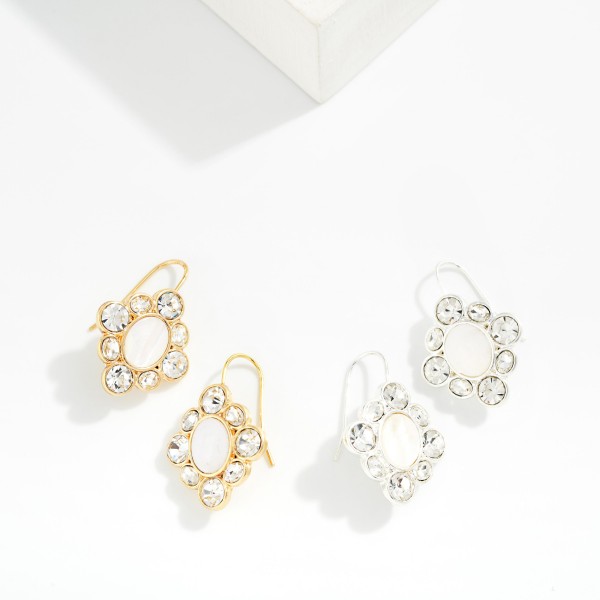 Pearl & Rhinestone Diamond Drop Earrings 

- Approximately 1" L