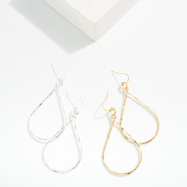 Hammered Metal Teardrop Drop Earrings 

- Approximately 2.25" L