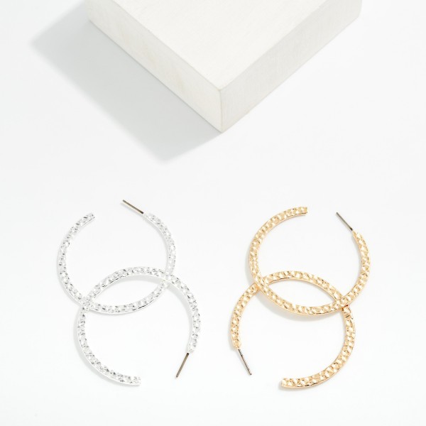 Hammered Metal Flat Hoop Earrings 

- Approximately 1.5" D