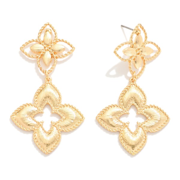 Textured Linked Metal Tone Clover Drop Earring 

- Approximately 2" L  