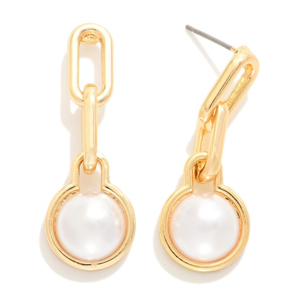Chain Link & Pearl Post Drop Earrings 

- Approximately 1.25" L
