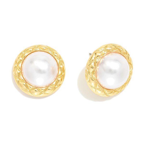 Pearl & Metal Tone Border Post Drop Earring 

- Approximately .75" D