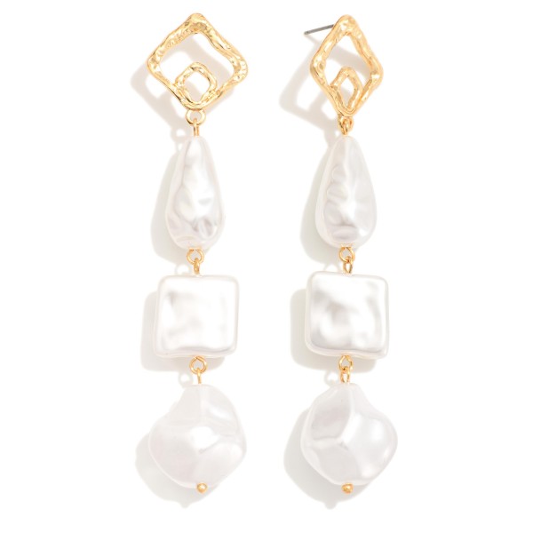 Linked Mixed Pearl Post Drop Earrings With Gold Diamond Post 

- Approximately 3.5" L