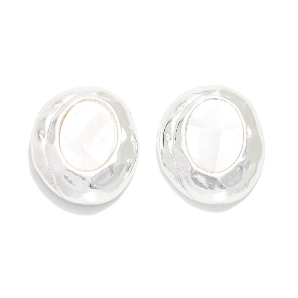 Hammered Metal & Pearlescent Post Drop Earrings 

- Approximately 1.25" L