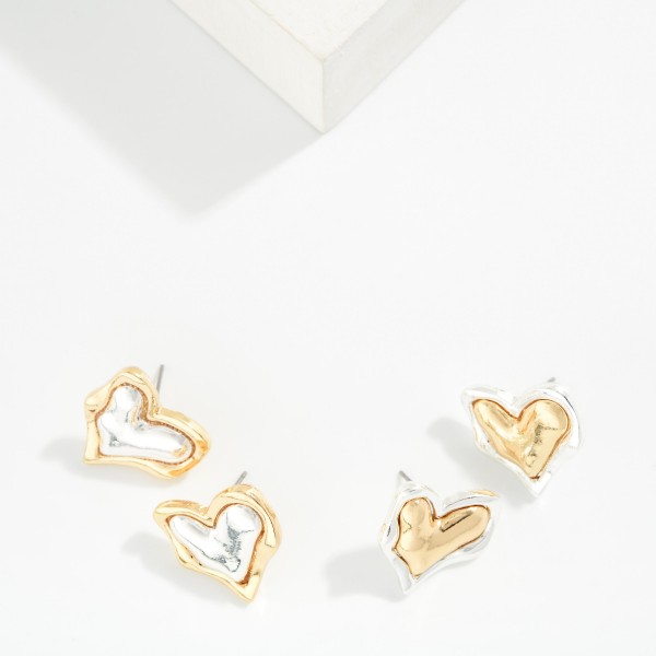 Large Wavy Metal Heart Stud Earrings 

- Approximately .75" L  
