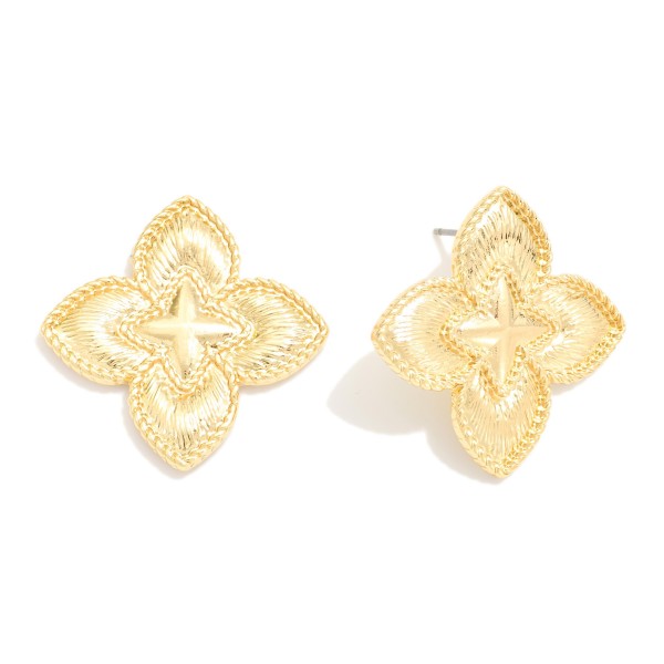 Textured Metal Clover Post Drop Earrings 

- Approximately 1" L