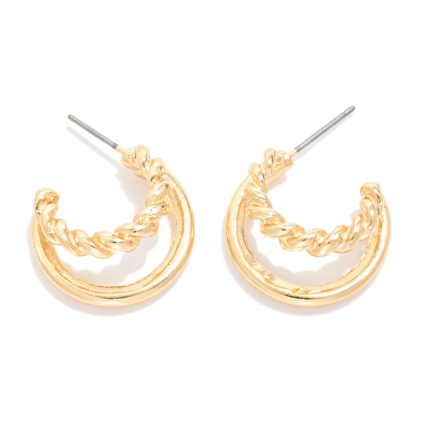 Crescent Hoop Earrings Featuring Twisted Metal Detail 

- Approximately .75" D